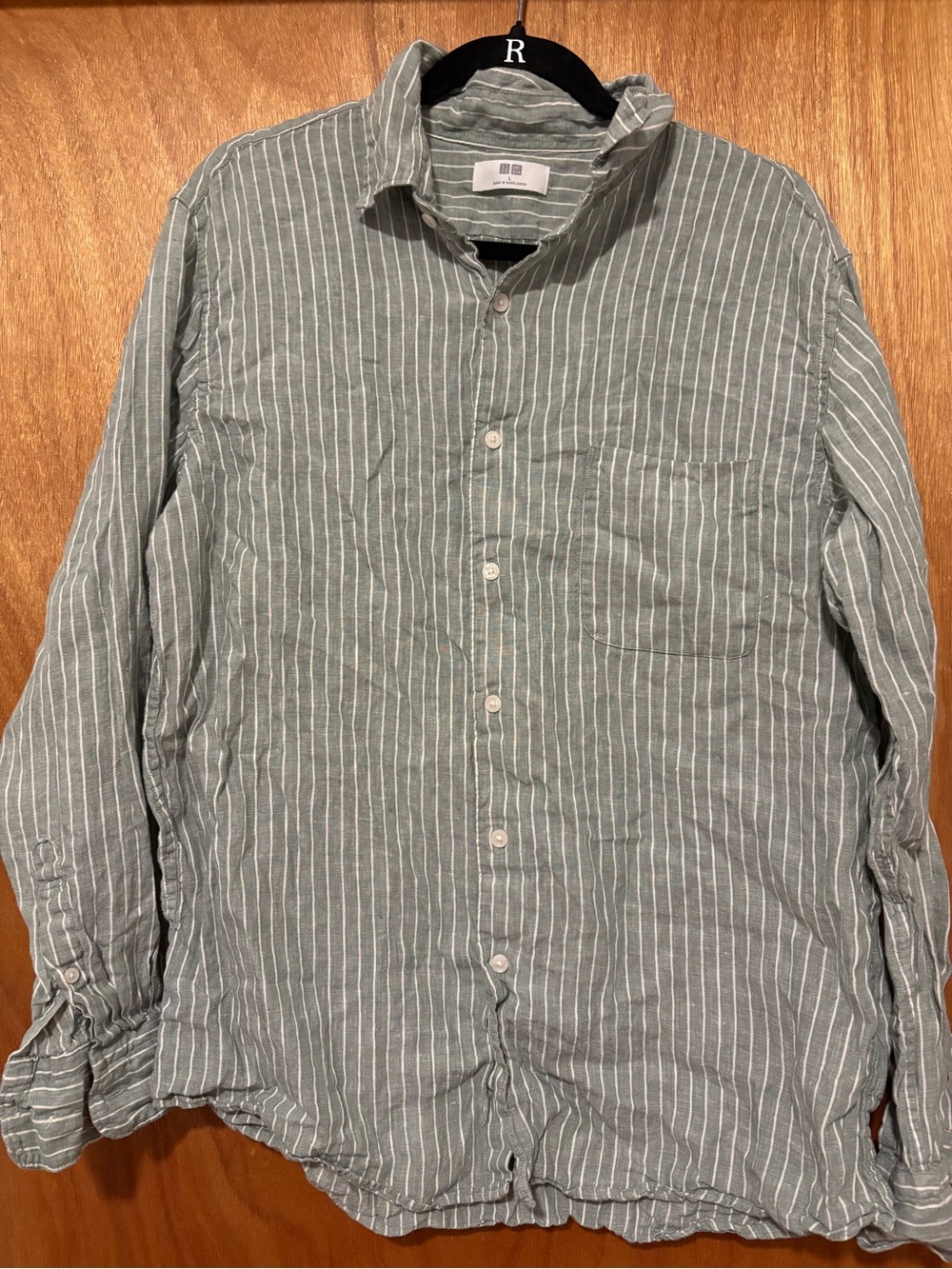 UNIQLO Green Striped Long Sleeve Button Front Shirt Men's Size Large